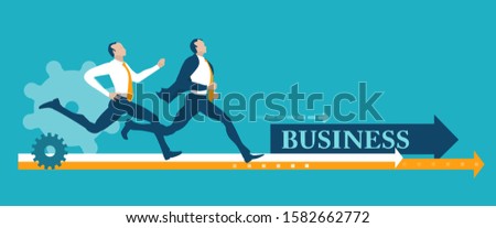 Two business people running and competing for the better deal, place, professional growth. Successful business people, Rivals