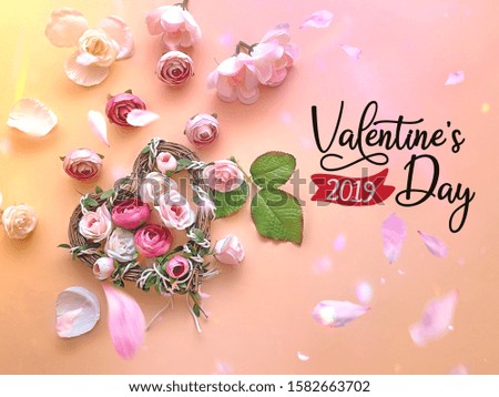 Beautiful floral background Pink white roses bouquet  on white  floral background copy space happy romantic wishes quotes text  Valentine , women day  and birthday greetings card