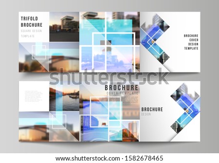 The minimal vector editable layout of square format covers design templates for trifold brochure, flyer, magazine. Creative trendy style mockups, blue color trendy design backgrounds.