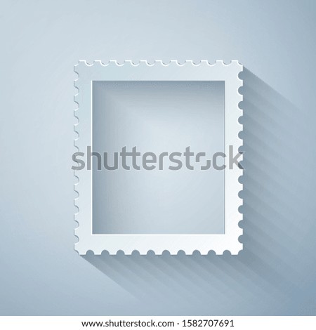 Paper cut Postal stamp icon isolated on grey background. Paper art style. Vector Illustration