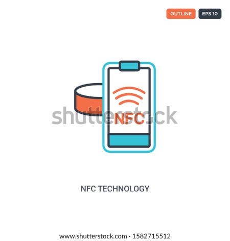 2 color Nfc Technology concept line vector icon. isolated two colored Nfc Technology outline icon with blue and red colors can be use for web, mobile. Stroke line eps 10.