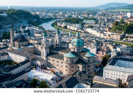 Cityscape of  the famous and picturesque Salzburg holiday tourist resort city in Austria, Europe