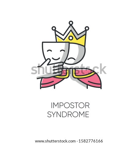 Impostor syndrome color icon. Sad man with smile mask. Fraud, doubt. Impostorism experience. Hypocrisy. Jester disguise. Psychological problem. Mental issue. Isolated vector illustration