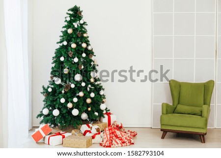 Christmas tree with gifts interior new year decor vintage holiday as background