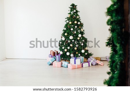 Christmas tree with new year gifts decor vintage holiday