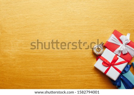 Christmas toys festive gifts decor new year on a golden background