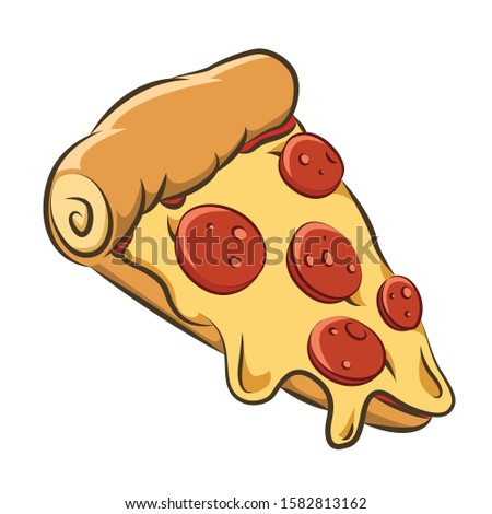 Pepperoni Pizza Slice with Outline  