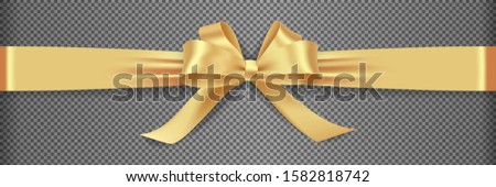 Golden Bow, Isolated On transparent Background, Vector Illustration of gold ribbon. Realistic yellow ribbon