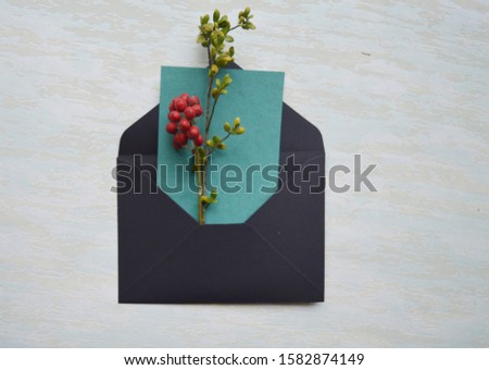 black  envelope with blue card  on concept background