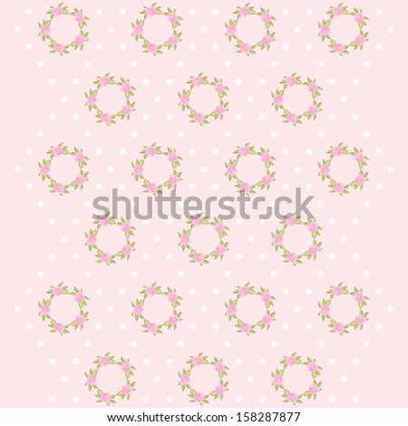 Vintage floral pattern with roses and dots in shabby chic style