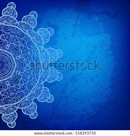 Colorful blue vector lace round ornament background. Contains Adobe Illustrator's Clipping Mask