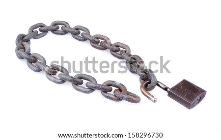 chain and unlocked padlock on white background