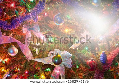 Christmas tree lights and decoration background