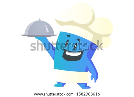 Vector cartoon illustration of monster with chef cap. Isolated on white background.