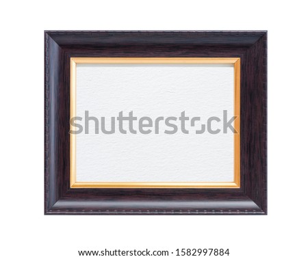 Brown and gold photo frame with blank white paper isolated on white background, suitable for all designs, with clipping path