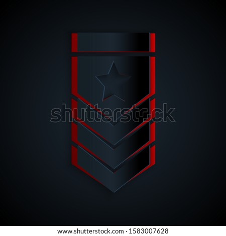 Paper cut Chevron icon isolated on black background. Military badge sign. Paper art style. Vector Illustration