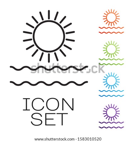 Black line Sun and waves icon isolated on white background. Set icons colorful. Vector Illustration
