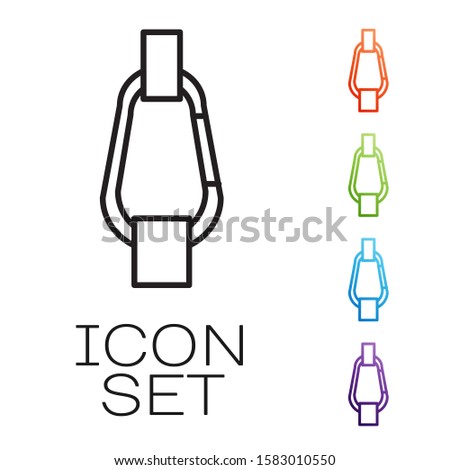 Black line Carabiner icon isolated on white background. Extreme sport. Sport equipment. Set icons colorful. Vector Illustration