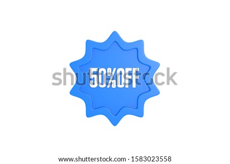 50 percent off 3d sign in light blue color isolated on white background, 3d illustration.
