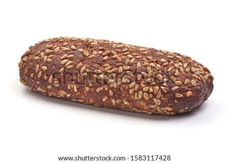 Rye bread with sunflower seeds, isolated on white background.