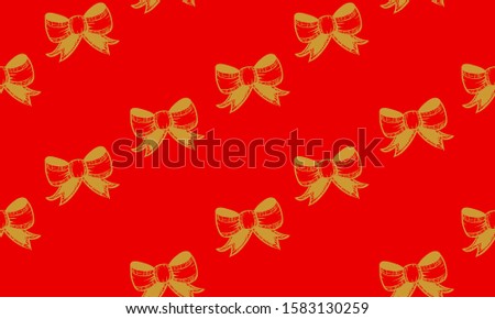 Red seamless pattern with golden bows.  Vector graphic illustration for Merry Christmas and Happy New Year.