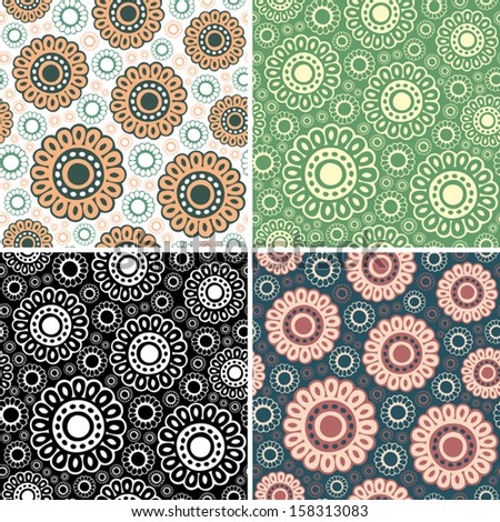 Set of 4 floral seamless patterns.
