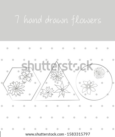 Flower blossom decor. Vector illustration may use for invitations, books, wallpaper, postcards, kids bedroom, education. Hand drawn doodle style