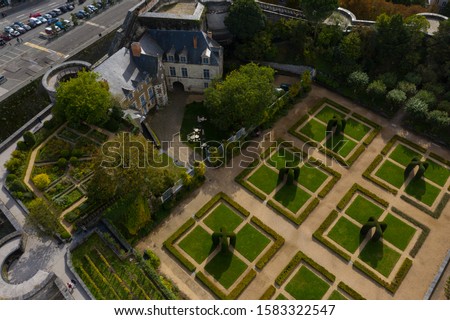 Aerial panoramic view of the famous Angers castle (Château d'Angers) 13th century, cathedral, and medieval quarters in the Loire Valley, Western France.