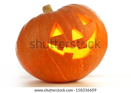 Halloween Pumpkin, funny Jack O'Lantern on white background Royalty-Free Stock Photo #158336609