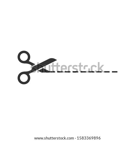 Scissor with cutting line icon in flat style. Cut equipment vector illustration on white isolated background. Cutter business concept.