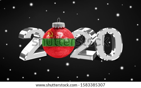 Happy new Year 2020, flag of Transnistria on a christmas toy, decorations isolated on dark background. Creative christmas concept.