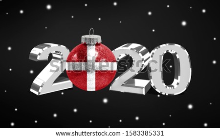 Happy new Year 2020, flag of Sovereign Military Order of Malta on a christmas toy, decorations isolated on dark background. Creative christmas concept.