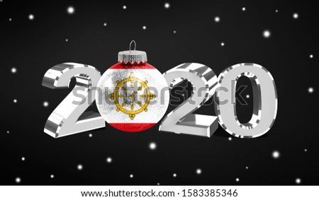 Happy new Year 2020, flag of Sikkim on a christmas toy, decorations isolated on dark background. Creative christmas concept.