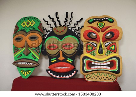 3 African masks colorful and bright