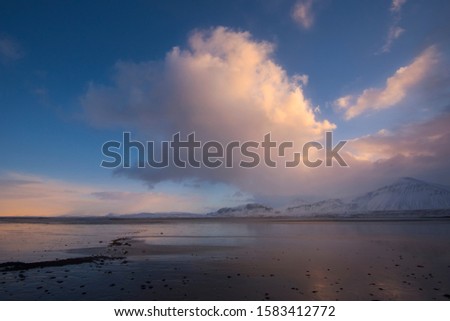 Clouds over the coast at sunset in Iceland