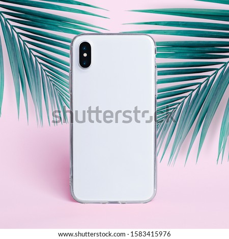 Clear iPhone X case mockup isolated on pink background. Smartphone back view