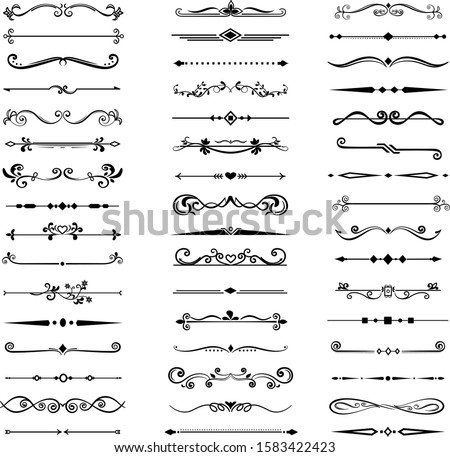 Chapter dividers, decorations and delimiters set. Frame elements with elegant swirls, text separators. Decoration for paper documents and certificates, line and waves. Isolated vector elements