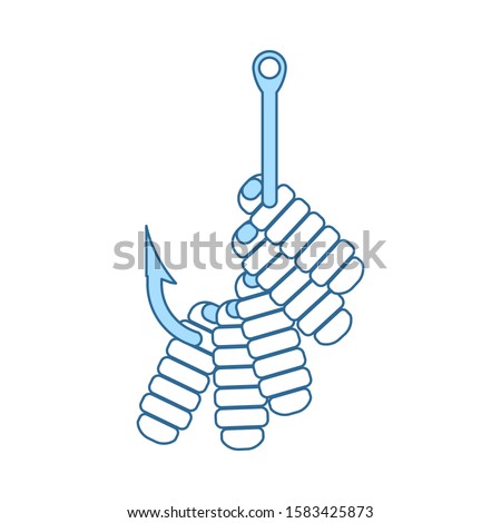 Icon Of Worm On Hook. Thin Line With Blue Fill Design. Vector Illustration.