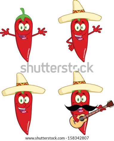 Red Chili Peppers Cartoon Characters 2. Raster Collection Set