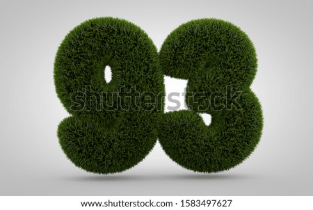 Green grass number 93 isolated on white background. 3D rendered grass digits for eco banner, poster, cover, logo design template element.