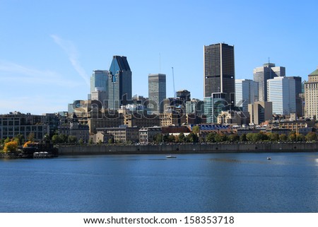 View of downtown Montreal, Quebec, Canada from across the St. Lawrence River