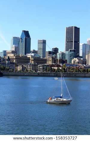 Sailboat along the St. Lawrence River in downtown Montreal, Quebec, Canada