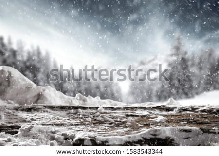 Winter background of snow with free space for your decoration and cold december day.Frost and blurred blue landscape. 