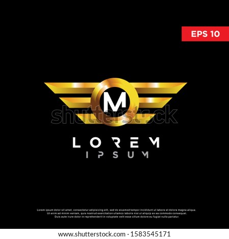 initial letter m golden wing logo. modern icon, template design