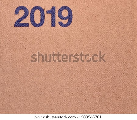The year 2019 as printed in blue on an ochre background. The posterisation is part of the original print