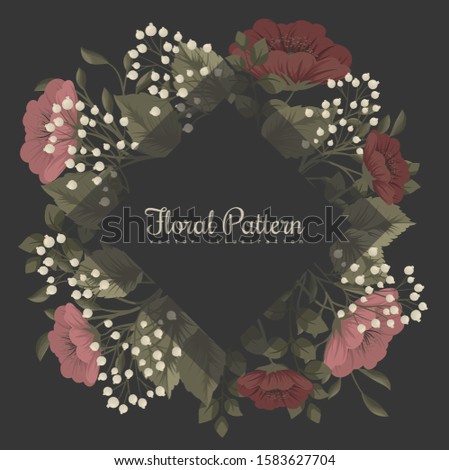 Dark floral frame - red and white flowers