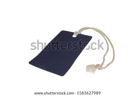 Cardboard tag with logo and rope from jeans or clothes isolated on white background