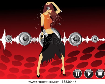 beautiful female silhouette dancing on music background, wallpaper