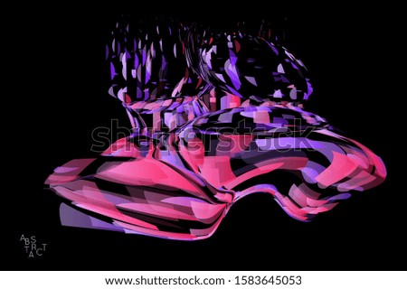 Abstract futuristic shape made of small transparent particle explosion. Optical art geometric  background with high speed of motion. Futuristic vector illustration isolated on black
