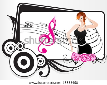 beautiful female silhouette dancing on music background, wallpaper